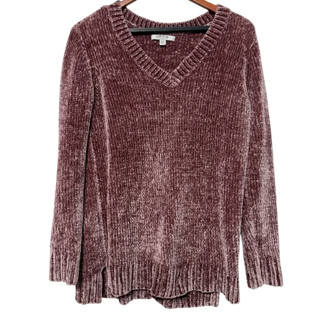 Orvis Classic Collection Chenille V-Neck Tunic Sweater Women's Medium Oversized